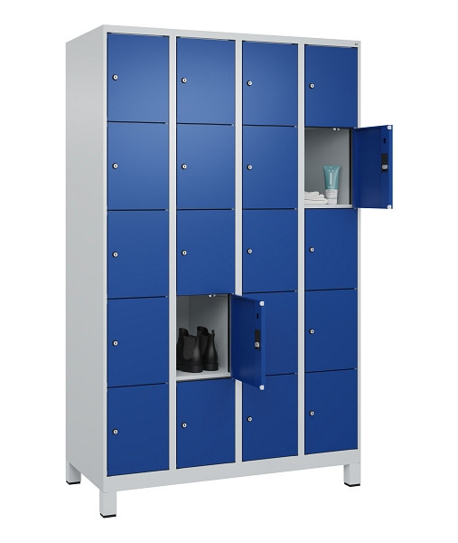 C+P Schließfachschrank Evolo PLUS, mit Füßen, 20 Fächer, 1950x1200x500mm, 7035/5010 Enzianblau, 049010-405 S10006