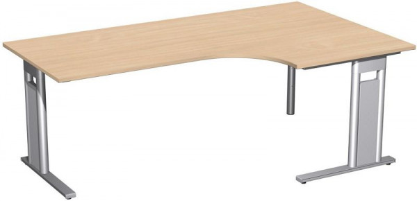 geramöbel PC-Schreibtisch rechts starr, C Fuß Blende optional, 2000x1200x720, Buche/Silber, N-648321-BS