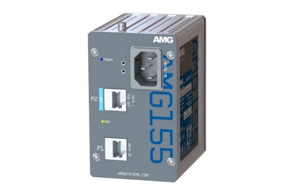AMG Systems Industrieller PoE-Injektor, 1x 10/100/1000BT RJ45 mit 90W PoE 802.3bt, 85-264 VAC IEC, AMG155-1GBT-P90