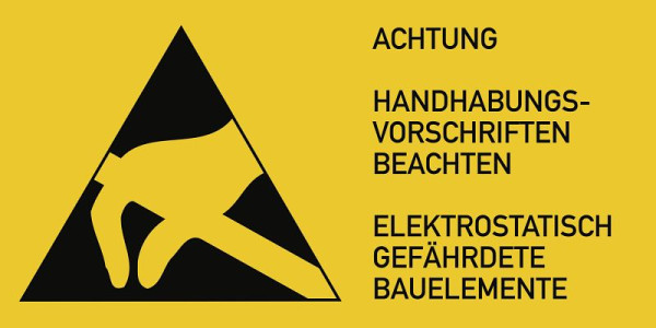 Moedel Elektrostatisch gefährdete Bauelemente, Kombischild, Folie, 74x37 mm, VE: 10 Stück/Bogen, 58052