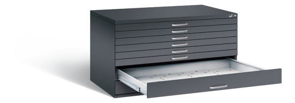 C+P Flachablageschrank Serie 7100_7200, H760xB1350xT960mm, Farbe: Schwarzgrau, Bügelgriff, 7201-200 S10112