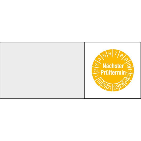 SafetyMarking Kabelprüfplakette, Nächster Prüftermin, Prüfzeitraum: 19-24, BxH 5x2 cm, Folie, selbstklebend, VE: 16 Stück/Bogen, 30.0876-19-24