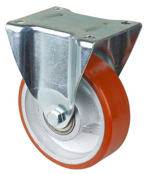 BS Rollen Schwerlastrolle, Bockrolle, Rad-Breite 40 mm, Rad-Ø 150 mm, Tragfähigkeit 450 kg, Guss-Polyurethan 95 Shore A, Guss, Kugellager, N110.C10.152