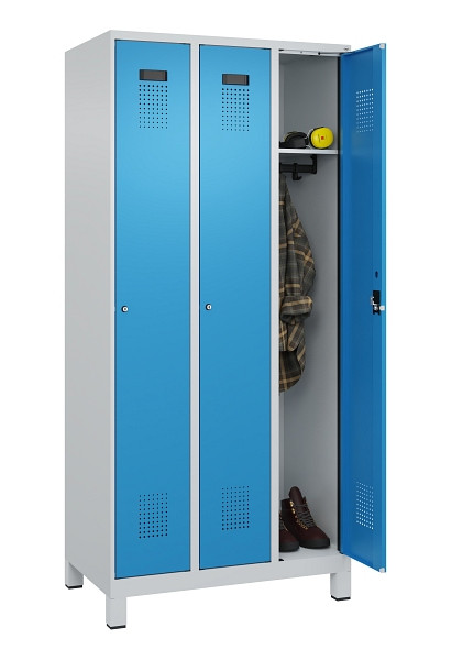 C+P Spind Evolo PLUS, mit Füßen, 3 Abteile, 1950x900x500mm, 7035/5012, Verschluss Zylinderschloss, Ablageböden 3, 049010-30 S10034