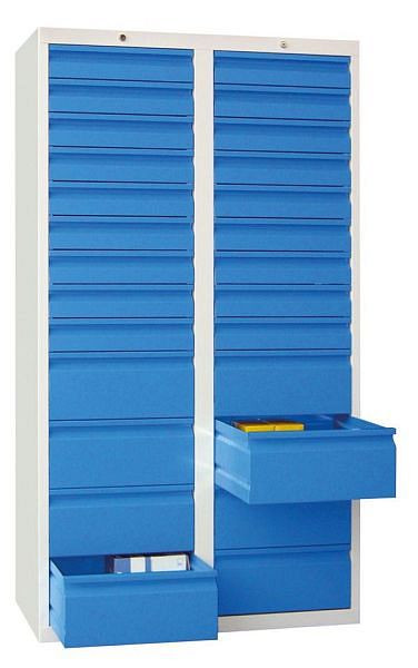 Pavoy Schubladenschrank Gleitführung, 1800/1000/500, Zylinderschloss, 2 Reihen, 18x100, 8x200, 43447-100-004-910905