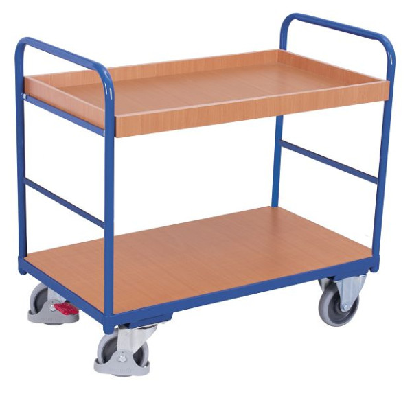VARIOfit Etagenwagen niedrig, Außenmaße: 1.260 x 800 x 990 mm, RAL 5010 enzianblau, Radsatz: Bereifung aus Gummi, sw-800.242