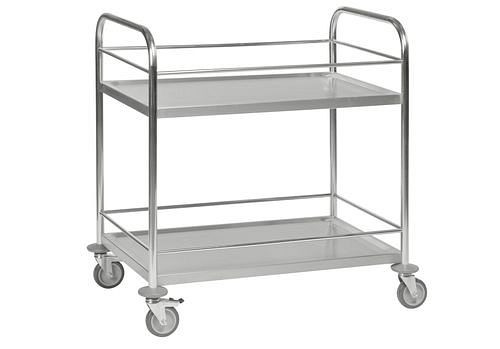 Kongamek Edelstahl-Etagenwagen KM, 2 Böden, 100 Kg, 910x590 mm, 4 Lenkrollen PU, Bremse, Edelstahl-Umrandung, 255347