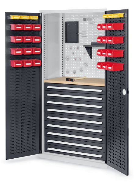 Kappes RasterPlan Schubladenschrank, Modell 27, RAL 7035/4016, Türinnenseite: Schlitzplatten 1950 x 1000 x 600 mm, 9 Schubladen H 100 mm, 1460.07.4024