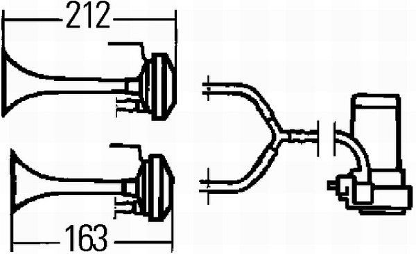 HELLA Fanfare - 24V - 118dB(A) - Frequenzbereich: 780/840Hz - Fanfare Zweiklang - elektrisch-pneumatisch, 3PB 003 001-661