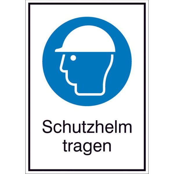 Stein HGS Kombischild mit Gebotszeichen und Zusatztext. Schutzhelm tragen, 131 x 185 mm / Folie, selbstklebend, 21.a7180