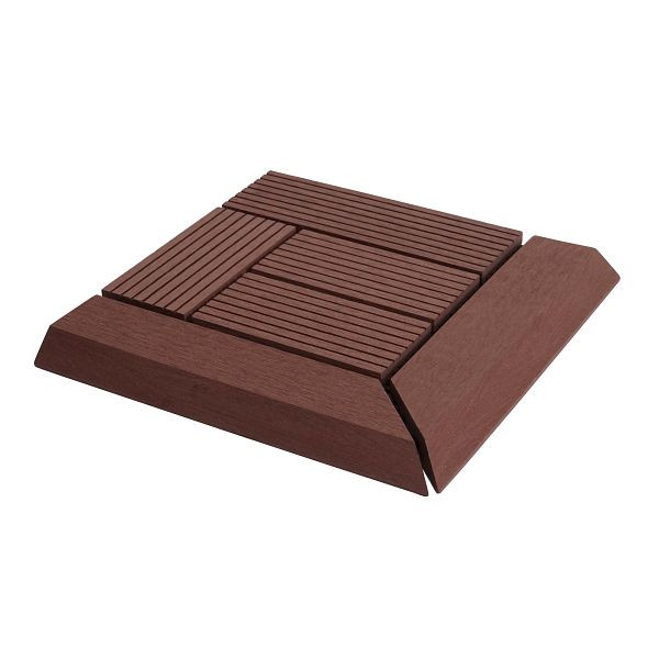 Mendler WPC Eck-Bodenfliese Rhone + Abschluss, Holzoptik Terrasse, 30x30cm Premium, Ecke, coffee versetzt, 77626