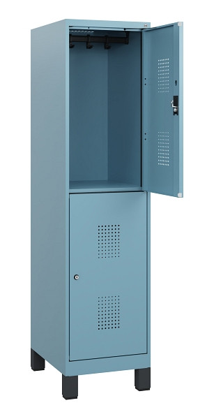 C+P Doppelstöckiger Spind Evolo PLUS, Füße, 2 Fächer, 1630x400x500mm, 0010/0010, Zylinderschloss, 0493105-12 S10058