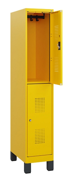 C+P Doppelstöckiger Spind Evolo PLUS, Füße, 2 Fächer, 1630x300x500mm, 1023/1023, Zylinderschloss, 0493105-10 S10062