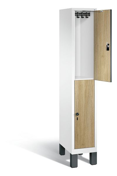 C+P Spind doppelstöckig Evolo, H1850xB320xT500mm, Farbe: Verkehrsweiß / Dekor Eiche Sereno, 48310-10 S10109