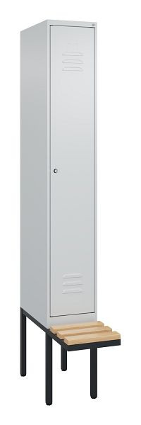 C+P Umkleidespind Classic PLUS, 2120x300x815mm, 7035/7035, Zylinderschloss, Buche-Sitzleisten, je 2 Doppel-Haken, 0800407-10F S10053