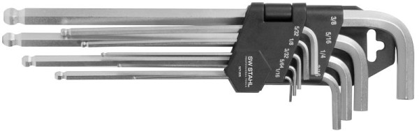 SW-Stahl Winkelschlüsselsatz, Innensechskant, Kugelkopf, 1/16"-3/8", 9-teilig, S21-205