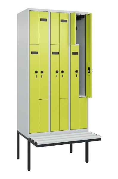 C+P Z-Spind Evolo PLUS, Bank, 6 Fächer, 2120x900x815mm, 7035/0024, Drehriegel, Material Sitzfläche Kunststoff, 0490437-306 S10069