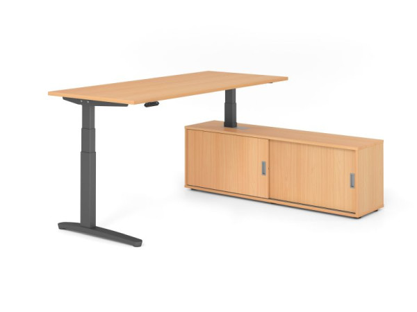Hammerbacher Schreibtisch XBHM19, 180x80cm, Platte: Buche, 25mm dick, C-Fuß Gestell Graphit, Höhe: 65 - 129 cm, Ahorn, VXBHM19SB/6/G/6/6