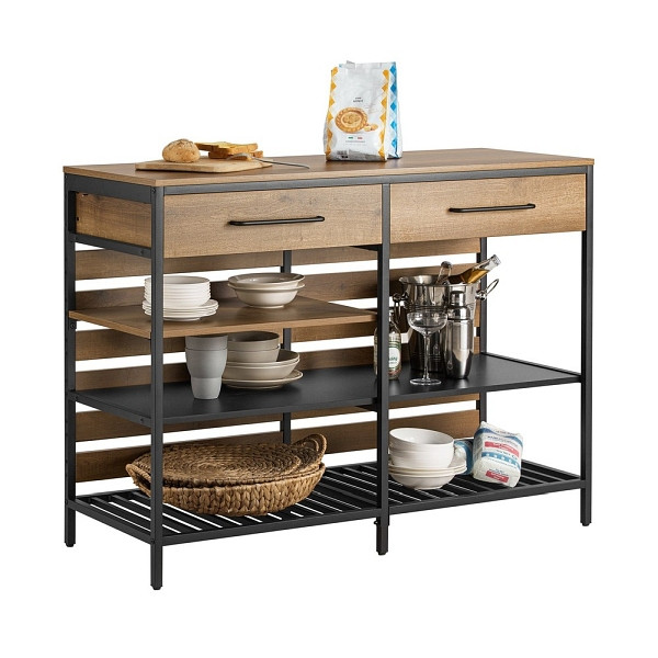 SoBuy Kücheninsel mit zwei Schubladen Dunkelbraun 120x45x90cm, Industriell, FSB85-PF