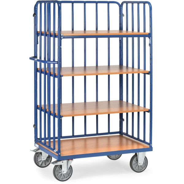 Fetra Etagenwagen, Ladefläche 1.000 x 600 mm, Etagenhöhen: 269, 669, 1069, 1469 mm, 1 Längswand mit Rohrstreben, 8311-1