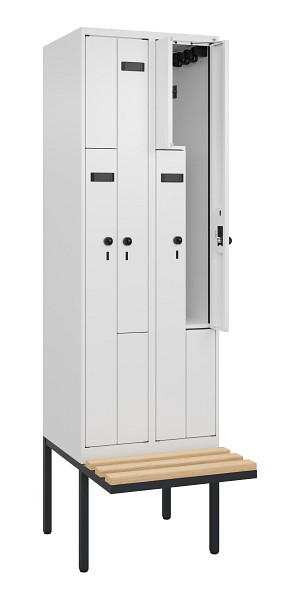 C+P Z-Spind Evolo PLUS, Bank, 4 Fächer, 2120x600x815mm, 9016/9016, Drehriegel, Sitzfläche Holz, 0490437-204 S10019