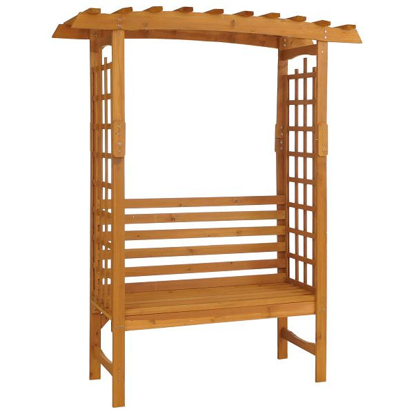 Mendler Rosenbogen mit Sitzbank HWC-Q21, Gartenbogen Rankhilfe Bank Gartenbank Holz FSC®-zertifiziert 201x160x60cm, natur, 121089