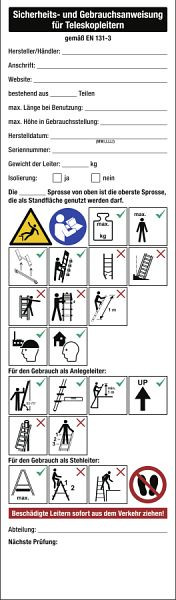 Moedel Sicherheits- und Gebrauchsanweisung für Teleskopleitern, Folie, 70x240 mm, 100879
