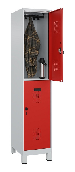 C+P Doppelstöckiger Spind Evolo PLUS, mit Füßen, 2 Fächer, 1950x400x500mm, 7035, Frontfarbe RAL 3020 Verkehrsrot, Drehriegel, 049310-12 S10005