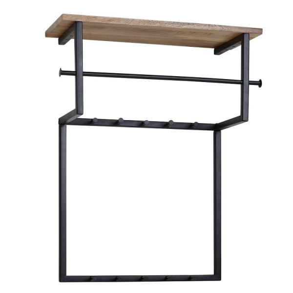 Wohnling Design Wandgarderobe Mango Massivholz Metall 60x76x26 cm, Hakenleiste mit Ablage und Kleiderstange, Flurgarderobe Garderobe Wand Holz, WL6.452
