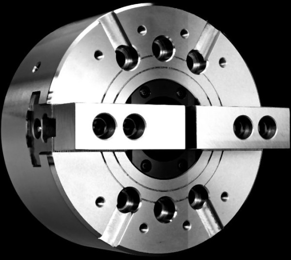 MACK Kraftspannfutter, 2-Backen Kraftspannfutter Ø 169, zylindrisch, mit Bohrung, Backen 1,5 x 60°, T9-NT-206