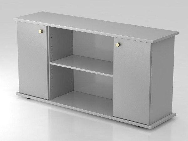Hammerbacher Sideboard 2 Türen 166cm Streifengriff Grau/Silber, 166,1x44,8x84 cm (BxTxH), VSB2T/5/S/SG