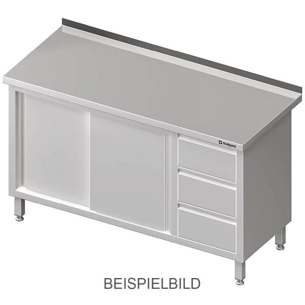 Stalgast Arbeitsschrank mit Schiebetüren 2000x700x850mm, mit 3er Schubladenblock links, mit Aufkantung, verschweißt, VAS20706LA