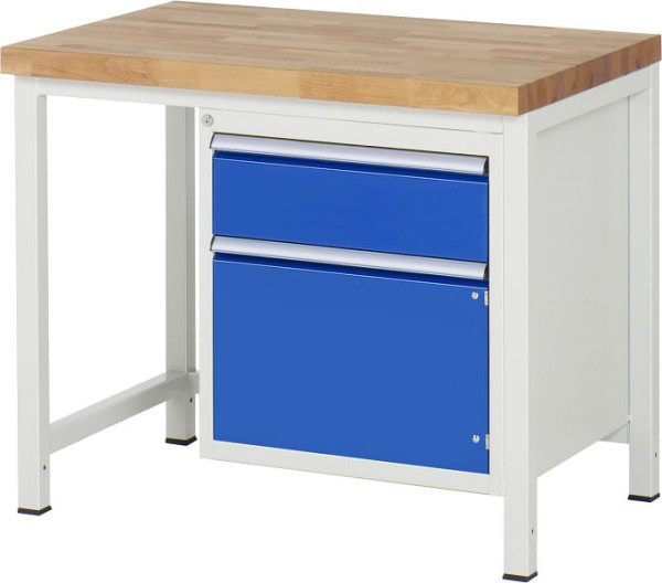 RAU Werkbank Serie 8000 - Gestell-Bauweise (Schweißgestell), Unterbau-Container (1x Schublade, 1x Flügeltür), 1000x840x700 mm, 03-8152A1-107B4S.11