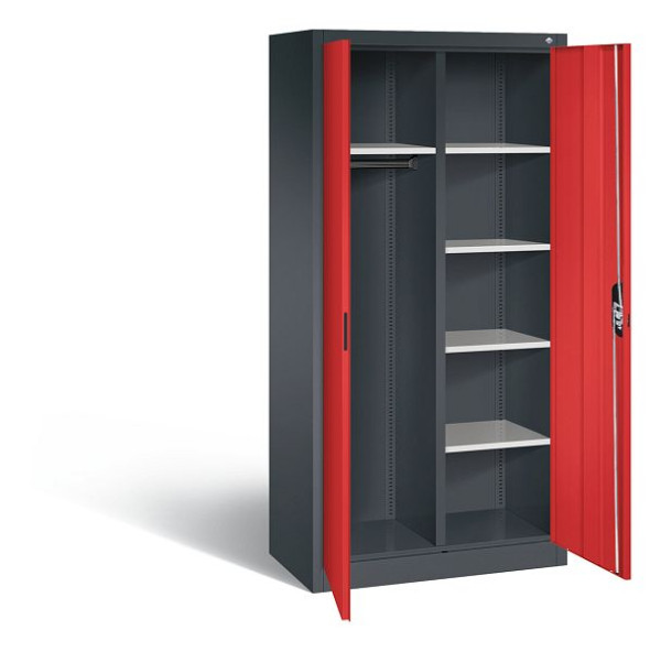 C+P Akten-/Garderobenschrank Acurado, H1950xB930xT500mm, Farbe: Schwarzgrau / feuerrot, Muldengriff, 5 OH, 9280-30 S10360