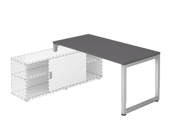 Hammerbacher Anbauschreibtisch O-Fuß eckig 160x80cm Graphit/Silber, 25 mm dick, 2 mm ABS-Kante, Rechteckform mit schwebender Tischplatte, VRSE16/G/S
