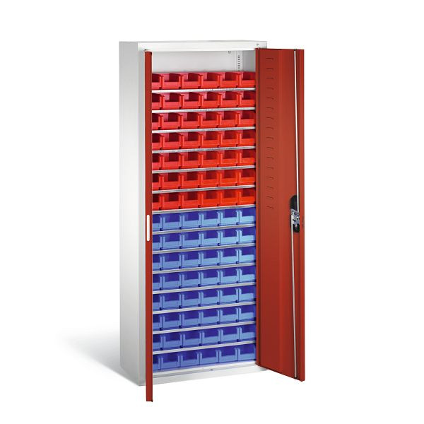 C+P Magazinschrank Serie 13, H1690xB700xT300mm, Farbe: Lichtgrau / Rubinrot, Muldengriff, 133413-25 S10030