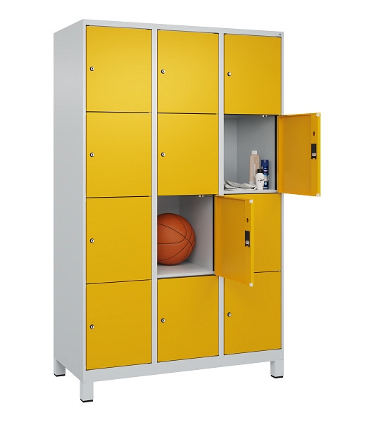 C+P Schließfachschrank Evolo PLUS, mit Füßen, 12 Fächer, 1950x1200x500mm, 7035/1004 Goldgelb, Abteile 3, Abteilbreite 400 mm, 049010-324 S10000