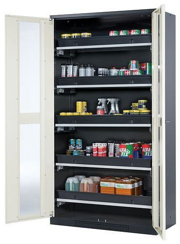 asecos Chemikalienschrank Systema-T CS-105G, Korpus anthrazit, Flügeltüren weiß, 5 Tablarauszüge, 208987