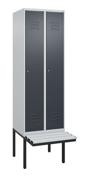 C+P Umkleidespind Classic PLUS, 2 Abteile, 2120x600x815mm, 7035/7016, Zylinderschlösser, je 2 Doppel-Haken, 0800407-20F S10023
