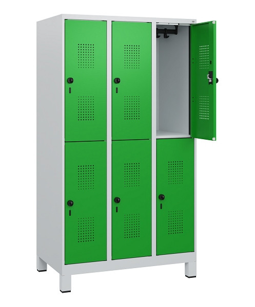 C+P Doppelstöckiger Spind Evolo PLUS, Füße, 6 Fächer, 1630x900x500mm, 7035/6037, Drehriegel, 0493105-30 S10011