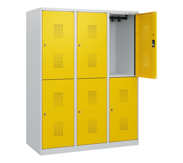 C+P Doppelstöckiger Spind Evolo PLUS, 6 Fächer, 1530x1200x500mm, 7035/1023, Zylinderschloss, 0493005-32 S10020