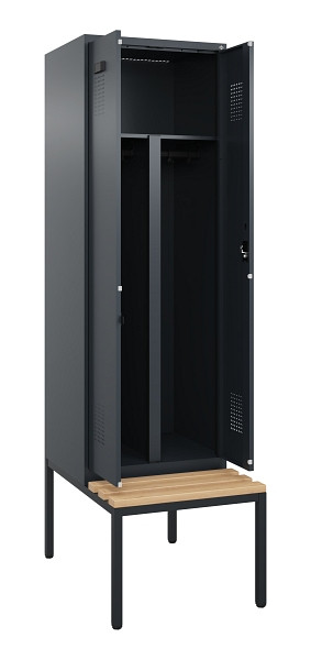 C+P PSA Doppel-Spind Evolo PLUS, Bank, 2 Abteile, 2120x600x815mm, 7016/7016, Zylinderschloss, Sitzfläche Buche-Hartholz, Sitzbank, 0490527-20P S10043
