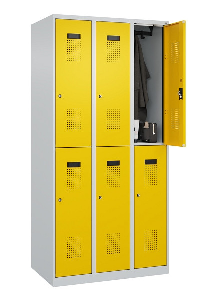 C+P Doppelstöckiger Spind Evolo PLUS, 6 Fächer, 1850x900x500mm, 7035/1023, Zylinderschloss, 049300-30 S10028