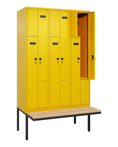 C+P Z-Spind Evolo PLUS, Bank, 6 Fächer, 2120x1200x815mm, 1023/1023, Drehriegel, Sitzfläche Holz, 0490437-326 S10022