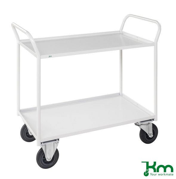 Kongamek Etagenwagen mit 2 Böden, vollständig geschweißt, 1080 x 450 x 1000 mm, Weiß, 2 Bockrollen 2 Lenkrollen mit Bremse, KM4133B