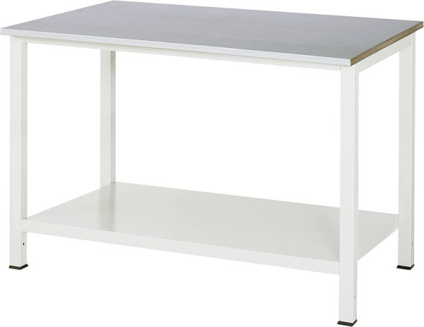 RAU Werktisch Serie 900, B1250 x T800 x H825mm, Arbeitsplatte mit Edelstahlblechbelag, Stärke 25mm, mit Ablageboden unten, Tiefe 650mm, 03-900-6-ES25-12.12