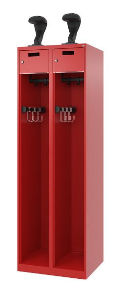 C+P Feuerwehrspind Evolo, Modell PRAKTUS, 2 Abteile, H1850xB600xT500 mm, Feuerrot, Helmhalter, 0492015-20 S10005