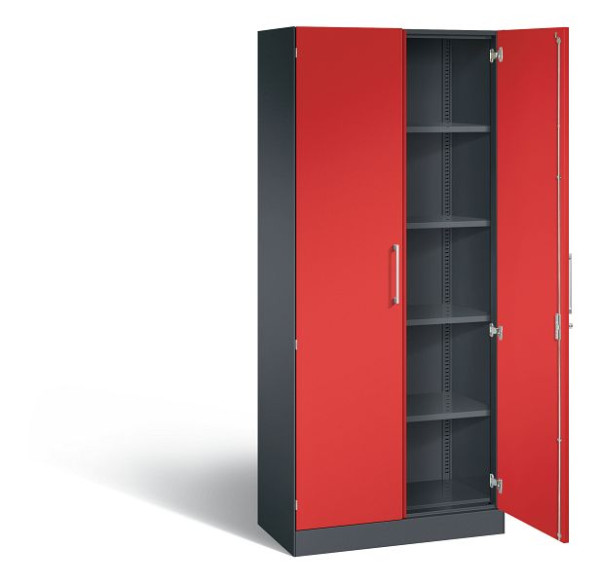 C+P Flügeltürenschrank Asisto, H1980xB800xT435mm, Farbe: Schwarzgrau / feuerrot, Bügelgriff, 5 OH, 141003-000 S10186
