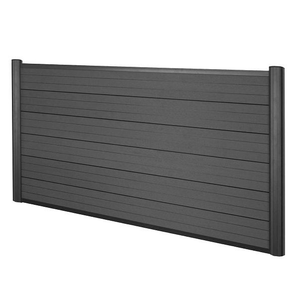 Mendler WPC-Sichtschutz Sarthe, Windschutz Zaun, Alu-Pfosten, Basiselement niedrig, 1,90m anthrazit, 76165+76166