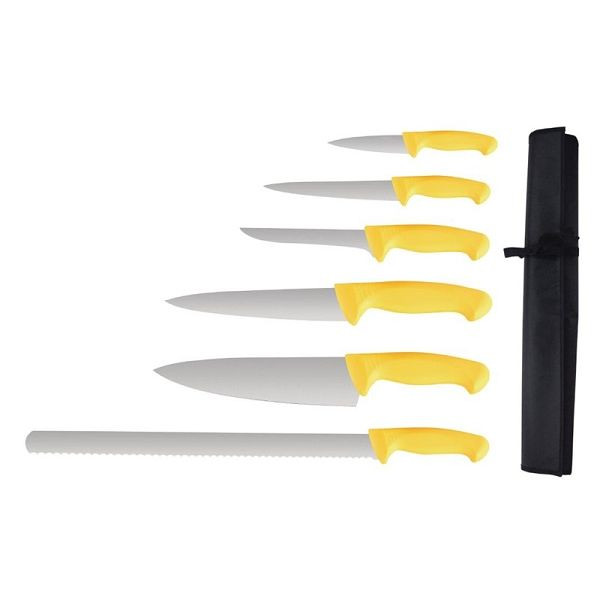 Vogue 6-teiliges Gelbes Soft Grip Messerset und Tasche, S852